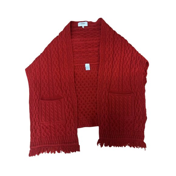 Stauer Cape Shawl Merino Wool Red NWOT Fringe Hem Pockets One size - Picture 3 of 5